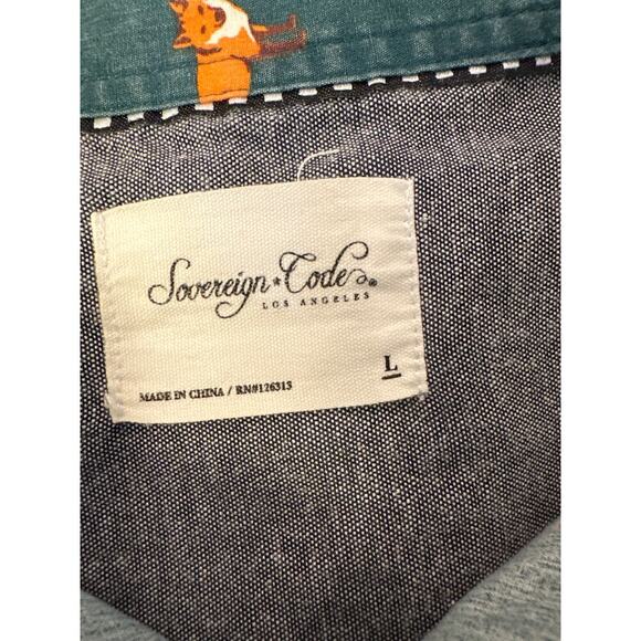 Sovereign Code Mens Short Sleeve Button down Shirt with foxes Mens Large - Picture 4 of 6